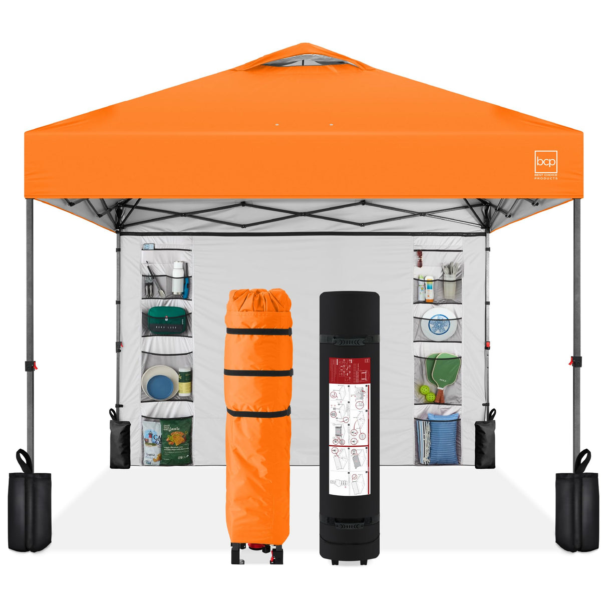 Best Choice Products 10x10ft Easy Pop Up Canopy w/Side Wall, 10 Pockets, Portable Carrying Case, 1-Button Setup, 4 Weight Bags - Orange Best Choice Products