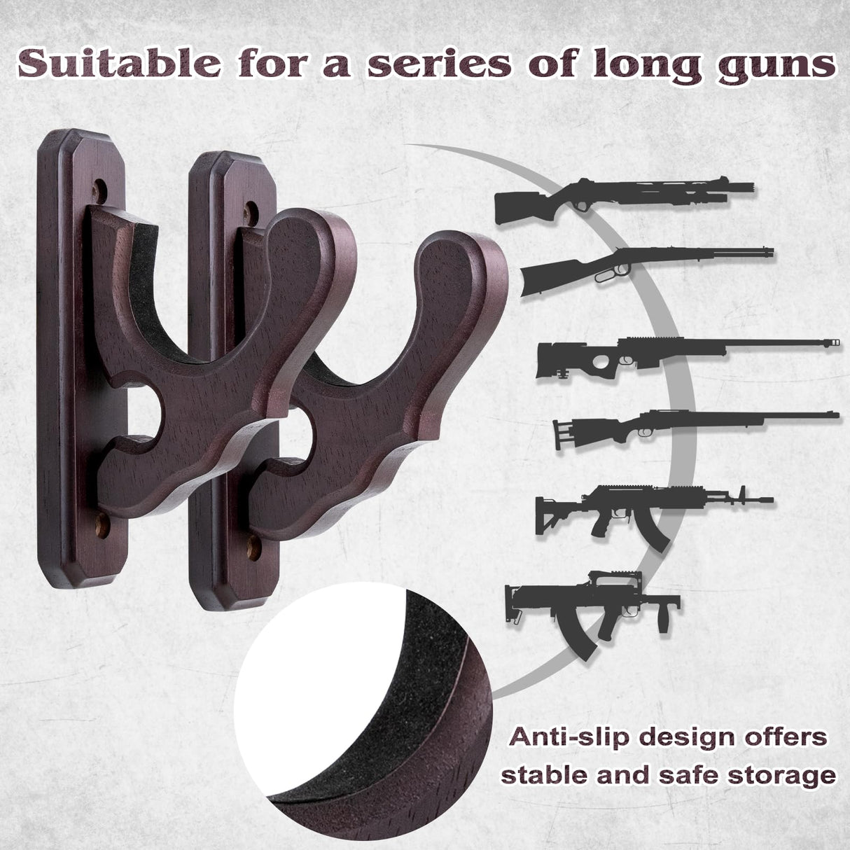 SCUNDA Wall Mount Gun Rack, Gun Rack for Wall, Wood Gun Rack for Shotguns, Rifles, Indoor Gun Wall Hanger for Home Office Storage Display, 2 Pack (Light Brown) SCUNDA