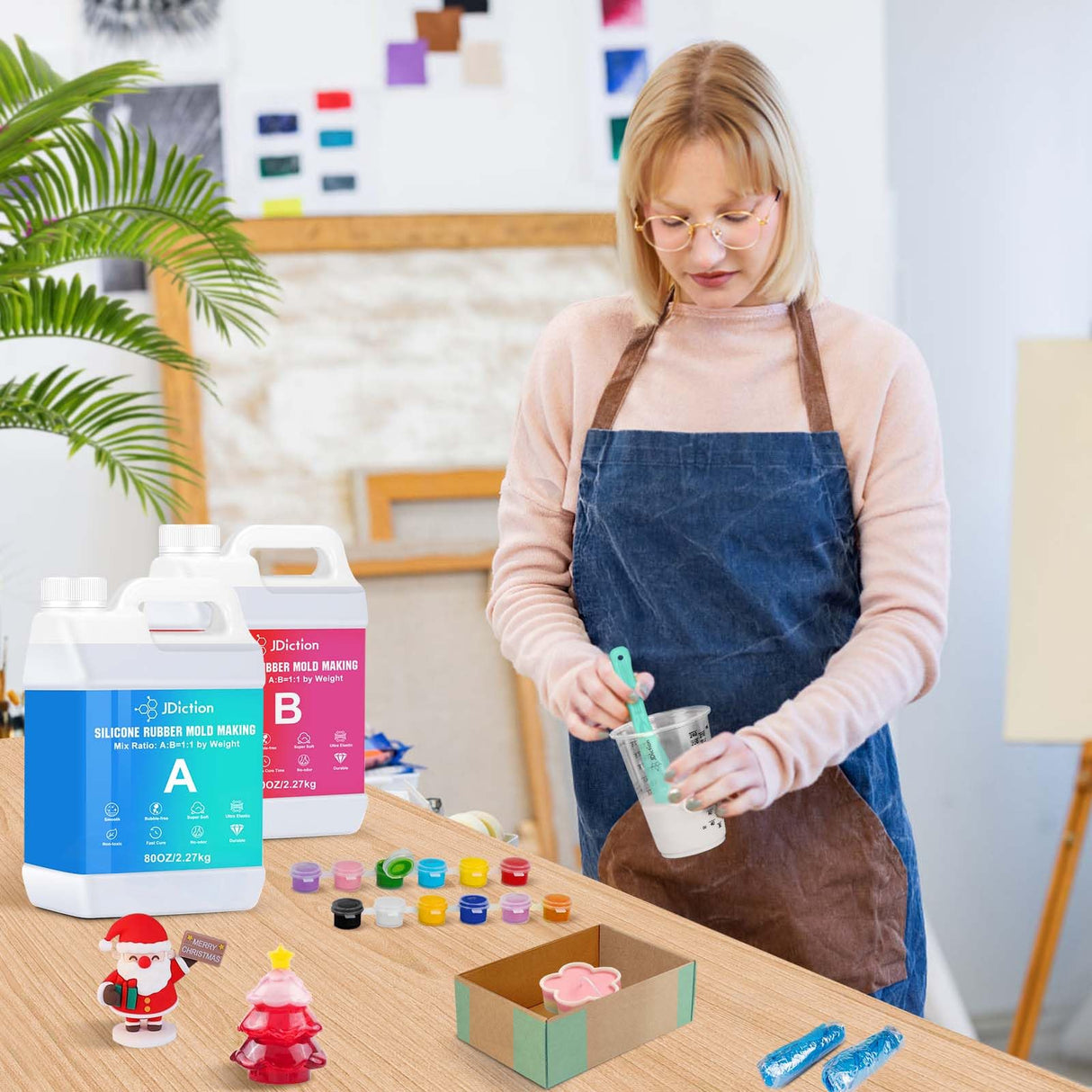 JDiction Silicone Mold Making Kit, 160OZ Super Elastic Liquid Silicone for Mold Making with Pigment Paste, Fast Cure Flex Silicone Rubber for Casting Resin Molds and Detail Molds(10A) JDiction