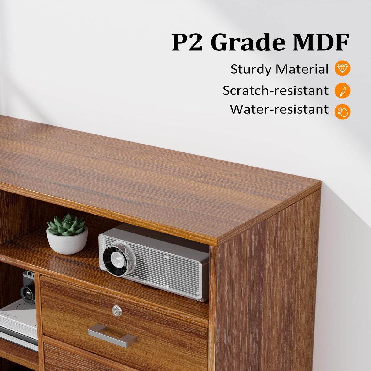 VINGLI Wide 4 Drawer File Cabinet with Lock, Wood Lateral File Cabinet with Open Shelves, Lockable Rolling File Cabinets for Home Office, Walnut File Cabinet Printer Stand, Letter Sized VINGLI