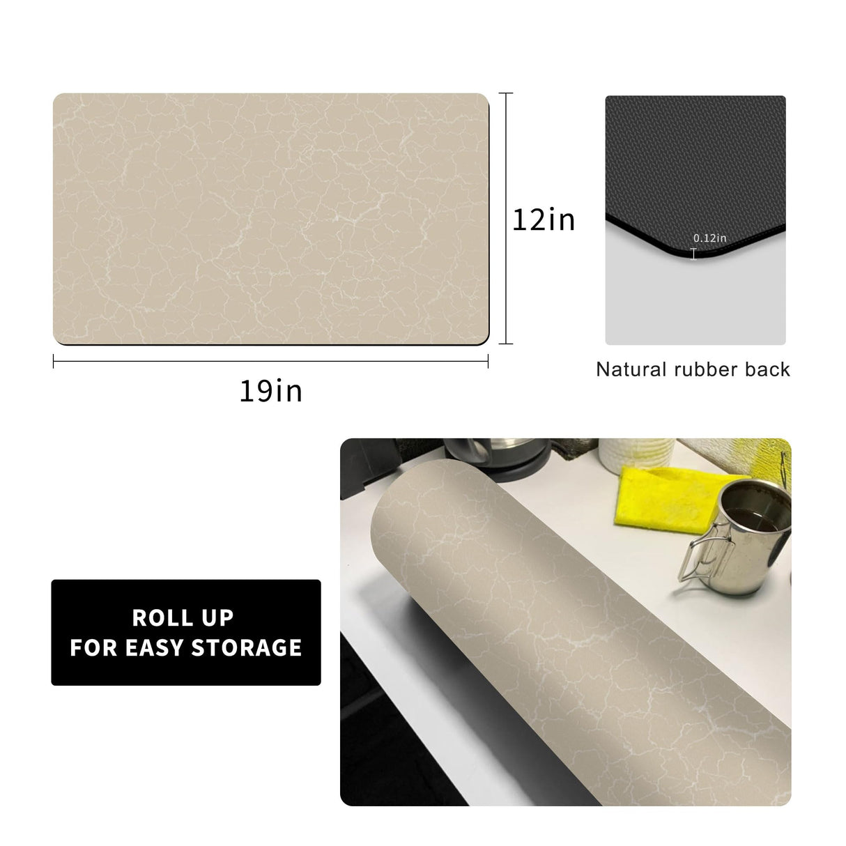 Coffee Maker Mat for Countertops, Coffee Bar Accessories Fit Under Coffee Machine Mat 19"x12"Rubber Backed Coffee Pots - Table Mat Under Appliance, Kitchen Counter Coffee Dish Drying Mat, Marble Beige Golener
