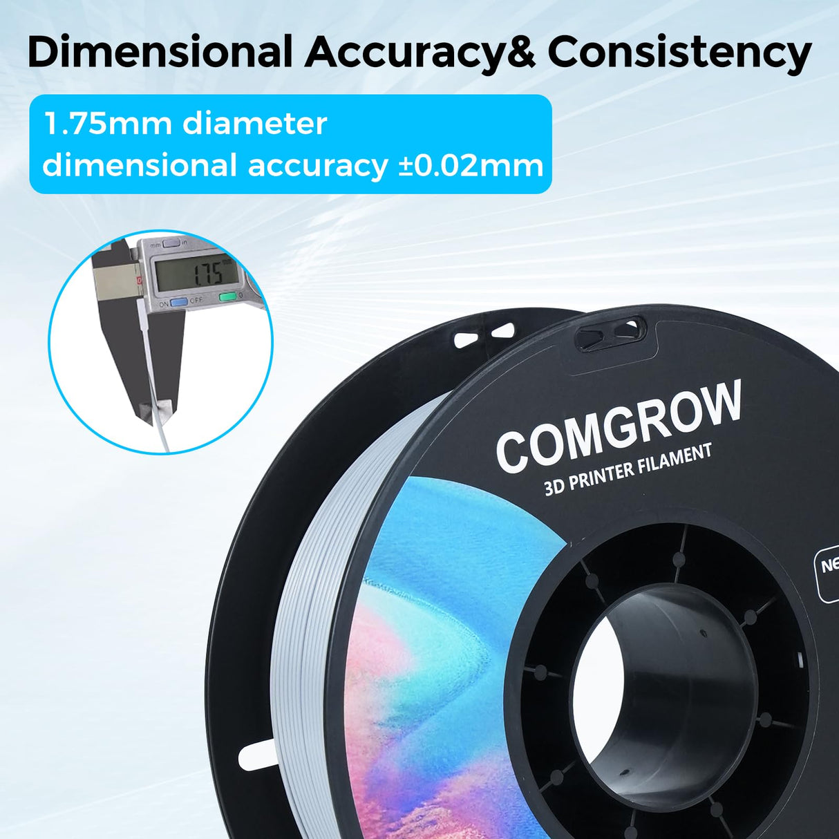 Comgrow PLA 3D Printer Filament, Durable and Stronger 3D Printer PLA Filament 1.75mm Fit Most 3D Printers, Dimensional Accuracy +/- 0.02 mm, 2LBS Spool PLA Grey Comgrow