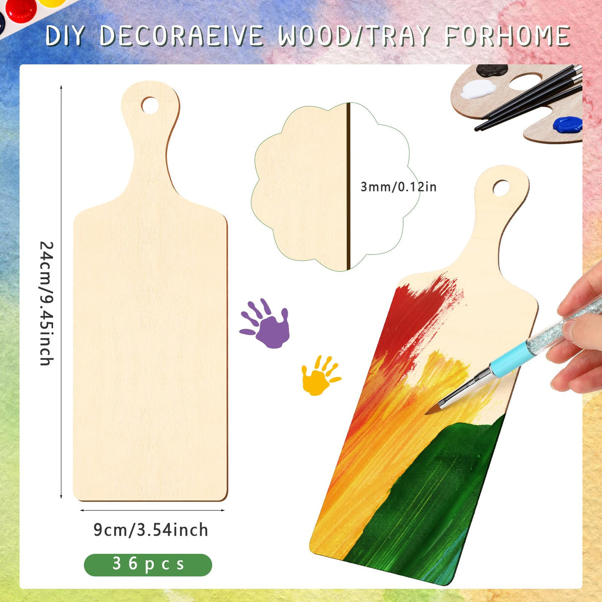 36 Pcs Wooden Mini Cutting Board with Handle Unfinished Wood Craft Mini Charcuterie Boards Paddle Blank Small Chopping Board for DIY Kitchen Cooking Vegetables Decor (9.4 x 3.5 Inch) Marsui