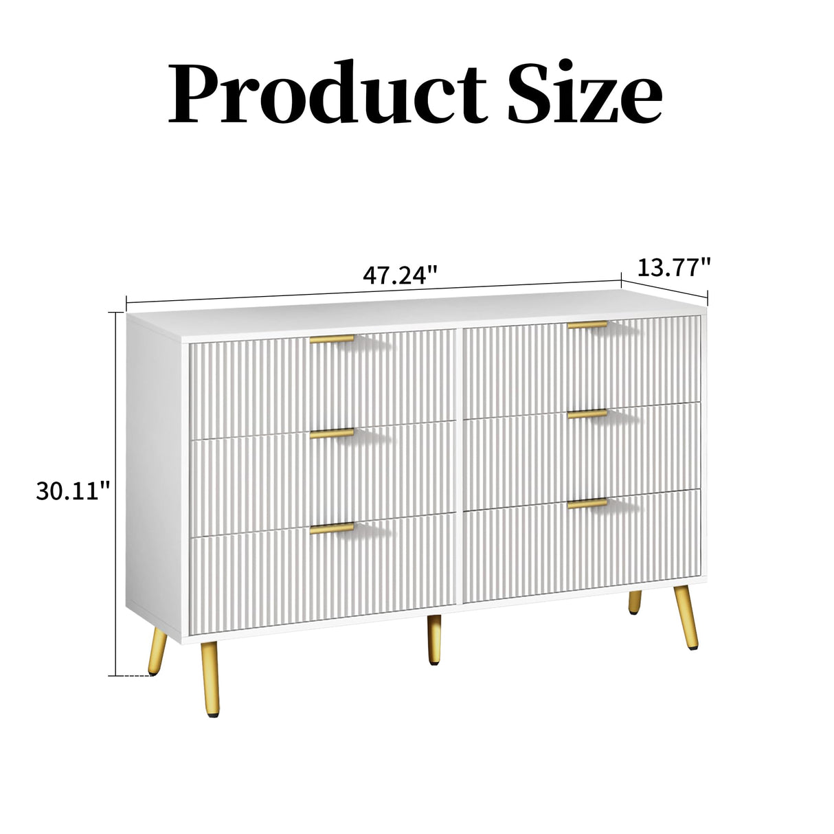 6 Drawer Double Dresser for Bedroom, Modern Dressers Chest of Drawers with Fluted Panel, Wide Wood Storage Dresser Organizer, Dresser TV Stand for Oubayajia