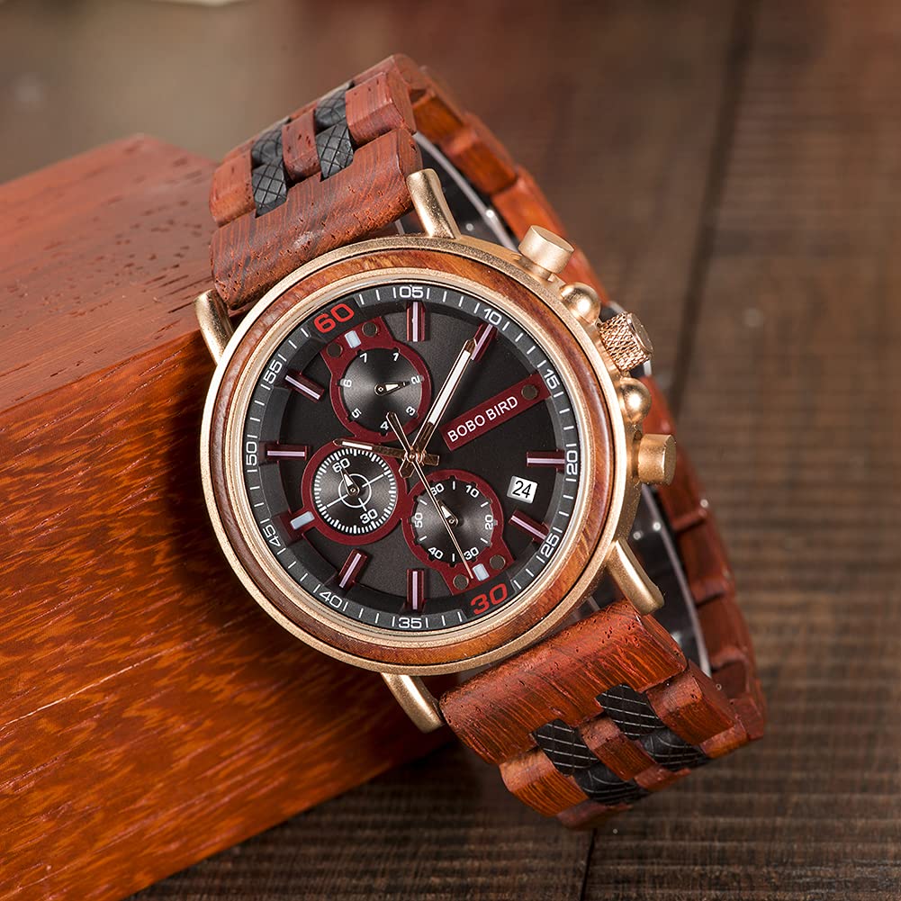 2win Mens Engraved Wooden Watch Personalized Watch Customized Family Watch for Boyfriend Fiancé Husband Dad Son Wood Wrist Watch for Birthday Anniversary Christmas Watches (Custom Box Photo) 2win