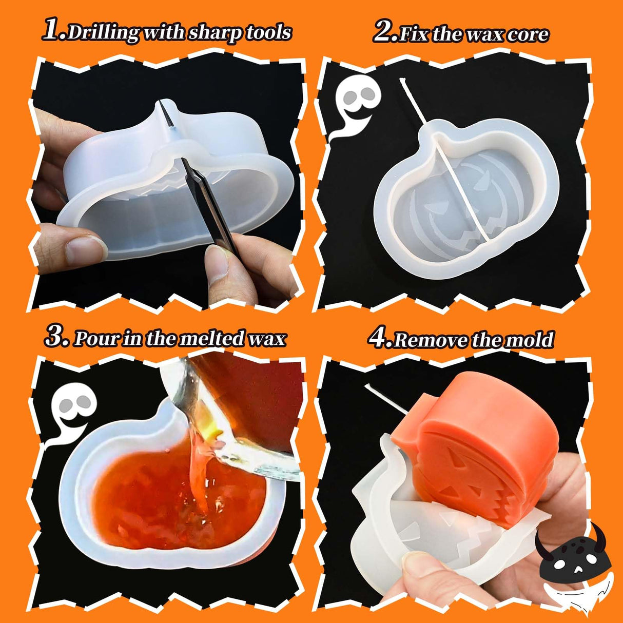 ZQYSING 7 Pack Halloween Candle Molds for Candle Making, Various Shapes Skull Spider Web Pumpkin Ghosts Bat Coffin Molds for Candles Wax Soap Clay Plaster Epoxy Resin Home Party Decorations ZQYSING