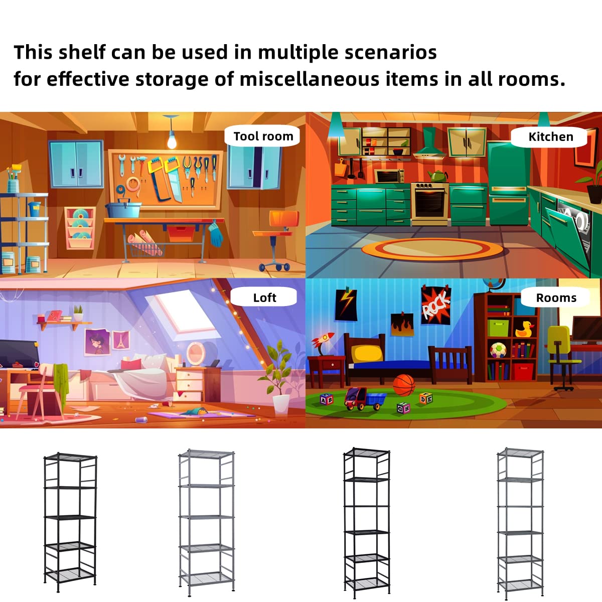 6-Wire Shelving Metal Storage Rack Shelves, Standing Storage Shelf Units for Laundry Bathroom Kitchen Pantry Closet(Black) Soywey