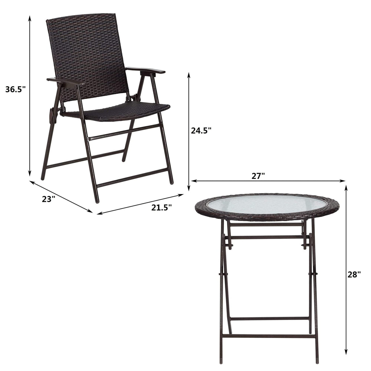 PDTXCLS TOMENGBEIAABBCC Rimba Outdoor 3 Pieces Wicker Folding Bistro Set, Balcony Table and Chairs Sets, Garden Backyard Furniture Rimba