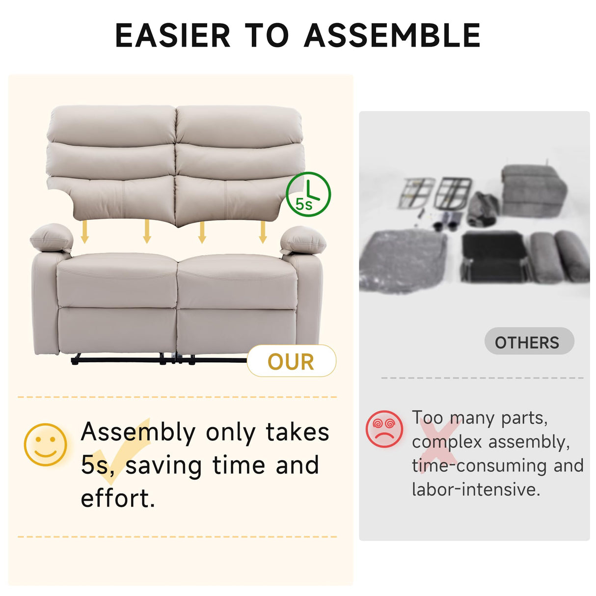 GNMLP2020 Reclining Loveseat, Leather Double Recliner Sofa with Side Pocket, Wall Hugger Loveseat Recliner for Living Room, RV, Home Theater(Beige) GNMLP2020