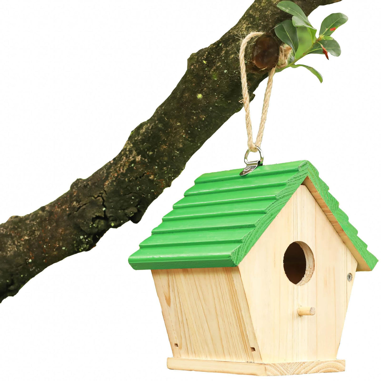 STARSWR Bird House Outside Bluebird House for Outside Clearance, Hanging Birdhouse,Cardinals Wooden Birdhouse with Green Top STARSWR
