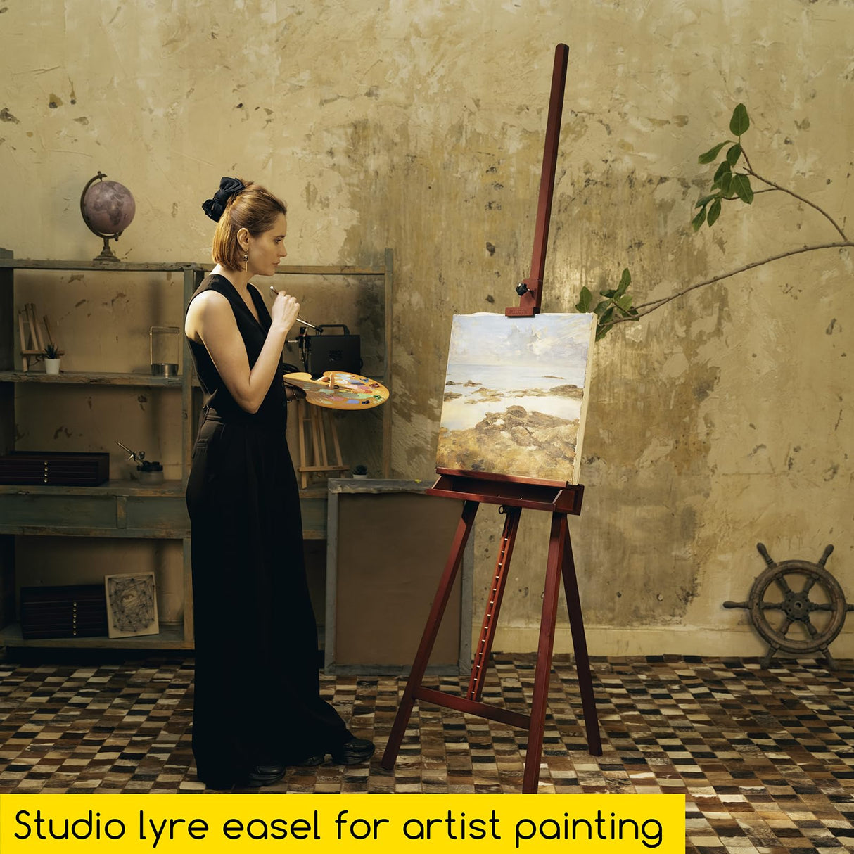 MEEDEN Walnut Large Painters Easel Adjustable Solid Beech Wood Artist Easel, Studio Easel for Adults with Brush Holder, Holds Canvas up to 48" MEEDEN