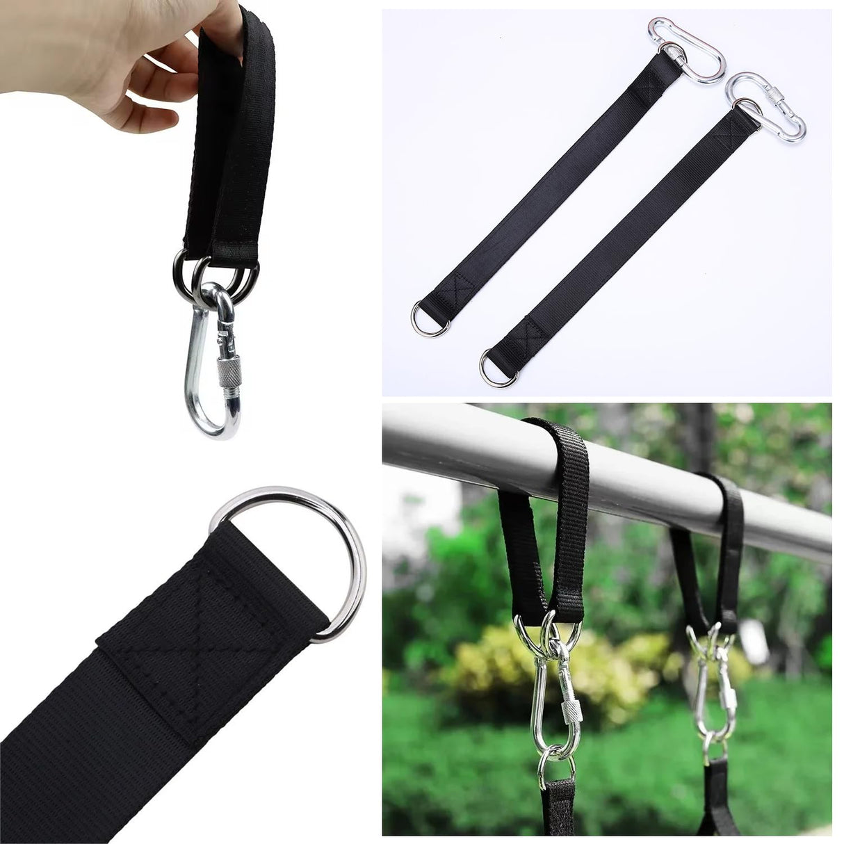 SquEqu 2 Pack Tree Swing Straps Hanging Kit 50cm 400lbs Heavy Duty Belt with Safer Lock Snap Hook Clip Carabiner Connector for Hammock Punching Bag Swings Chair Seat Gym Bar Handle Cable Outdoor SquEqu