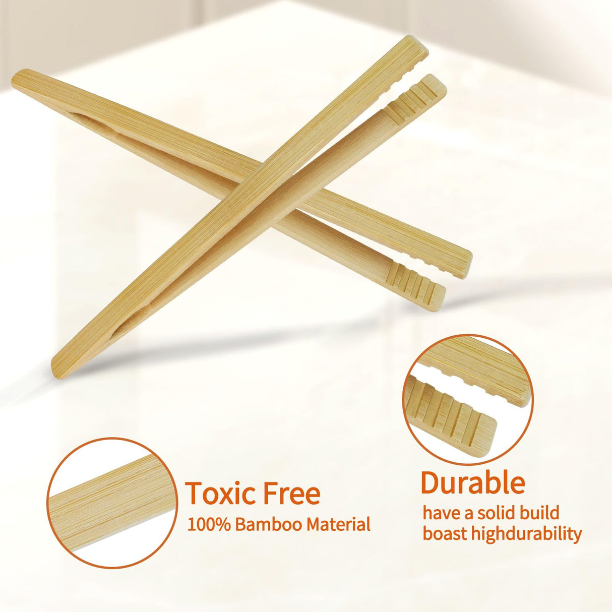 2 Pieces Natural Bamboo Toast Tongs, toast tongs, bamboo tongs,10.2 Inches Long Tongs with Anti-slip Design,for Toaster,Fruits, Bread & Pickles, Kitchen Utensil, Salad, Pasta, Grilling, BBQ Jowmoy