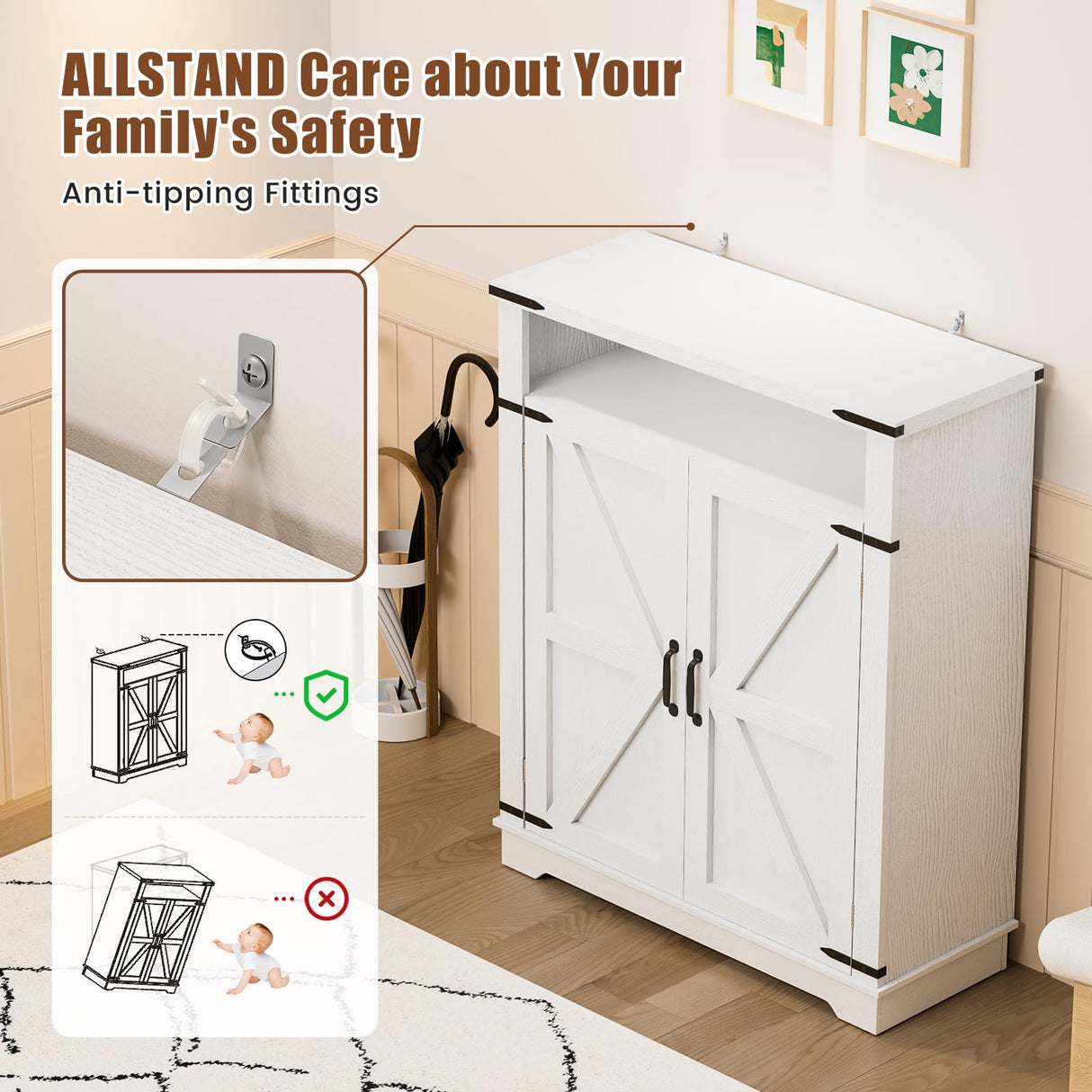 ALLSTAND 6-Tier Shoe Cabinet with Doors, Entryway Shoe Rack Shoe Storage Cabinet with Adjustable Shelves & Anti-tip Fitting, Farmhouse Shoe Cabinet Storage for Entryway, Living Room, Closet ALLSTAND