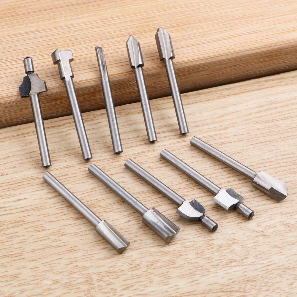 Mesee 10Pcs HSS Router Bits 1/8"(3mm) Shank Carbide Engraving Bit Set Fit Rotary Tool Tools for DIY Woodworking Edge Grooving Carving Milling Trimming Mesee