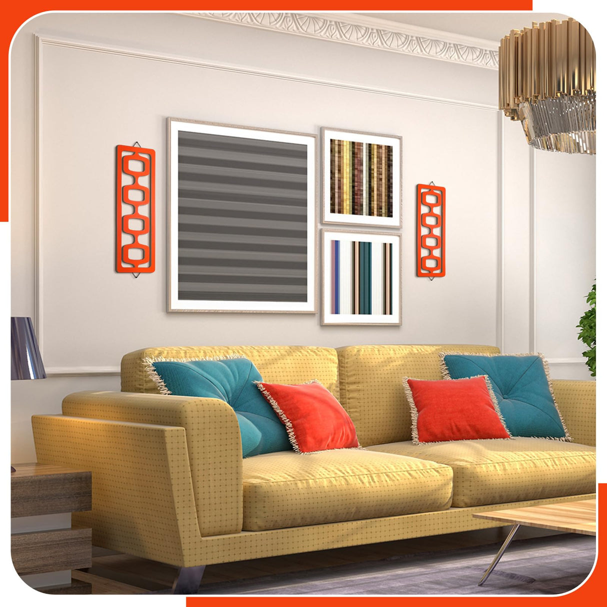 CroBlissful 2 Pcs Mid Century Modern Wall Art Wood Mid Century Elegance Decor Accents Abstract Wall Sculpture Geometric Panels for Interior Panel Art for Home Living Room(Orange) CroBlissful