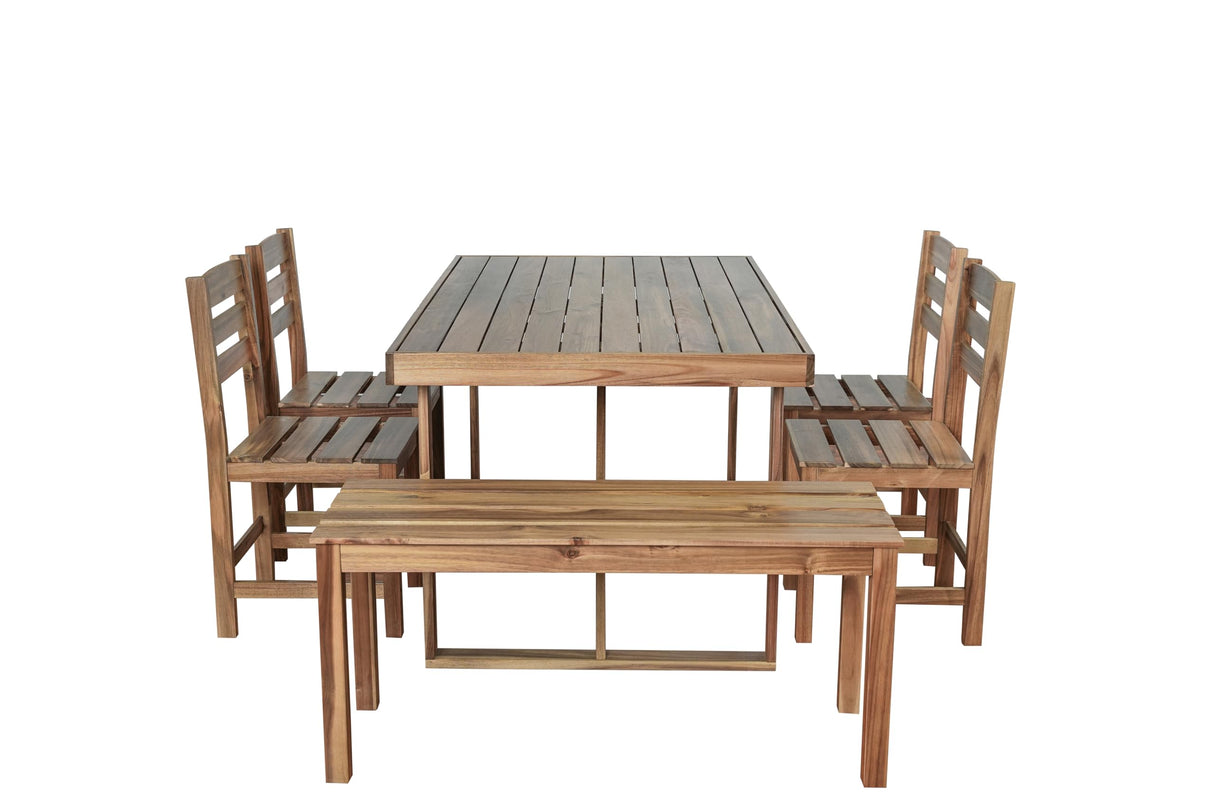 LUMISOL 6 Piece Patio Conversation Furniture Set, 6-Piece Outdoor Table Set with 4 Chairs and 1 Bench for 6 Persons, Acacia Wood Outdoor Table and Chair Set for Patio Balcony Backyard, Natural Wood LUMISOL