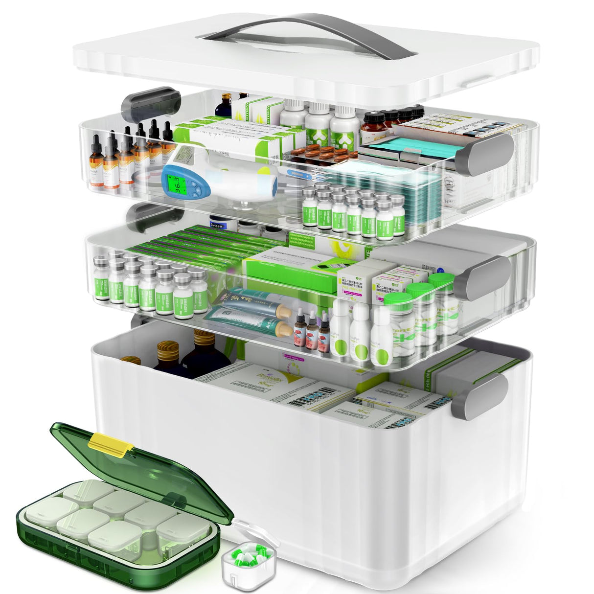 ARSTPEOE 3-Tier Medicine Organizer - Portable Medicine Cabinet with Plastic Handle, Multipurpose Medical Box with Pill Box, Empty First Aid Kit for Home ARSTPEOE