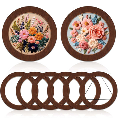 Wenqik 6 Pcs Wood Embroidery Hoop Frame Set 8 Inch Embroidery Hoops Wood Display Frame for Finished Cross Stitch or DIY Art Craft Sewing Ornaments (Without Hoops)(Round)