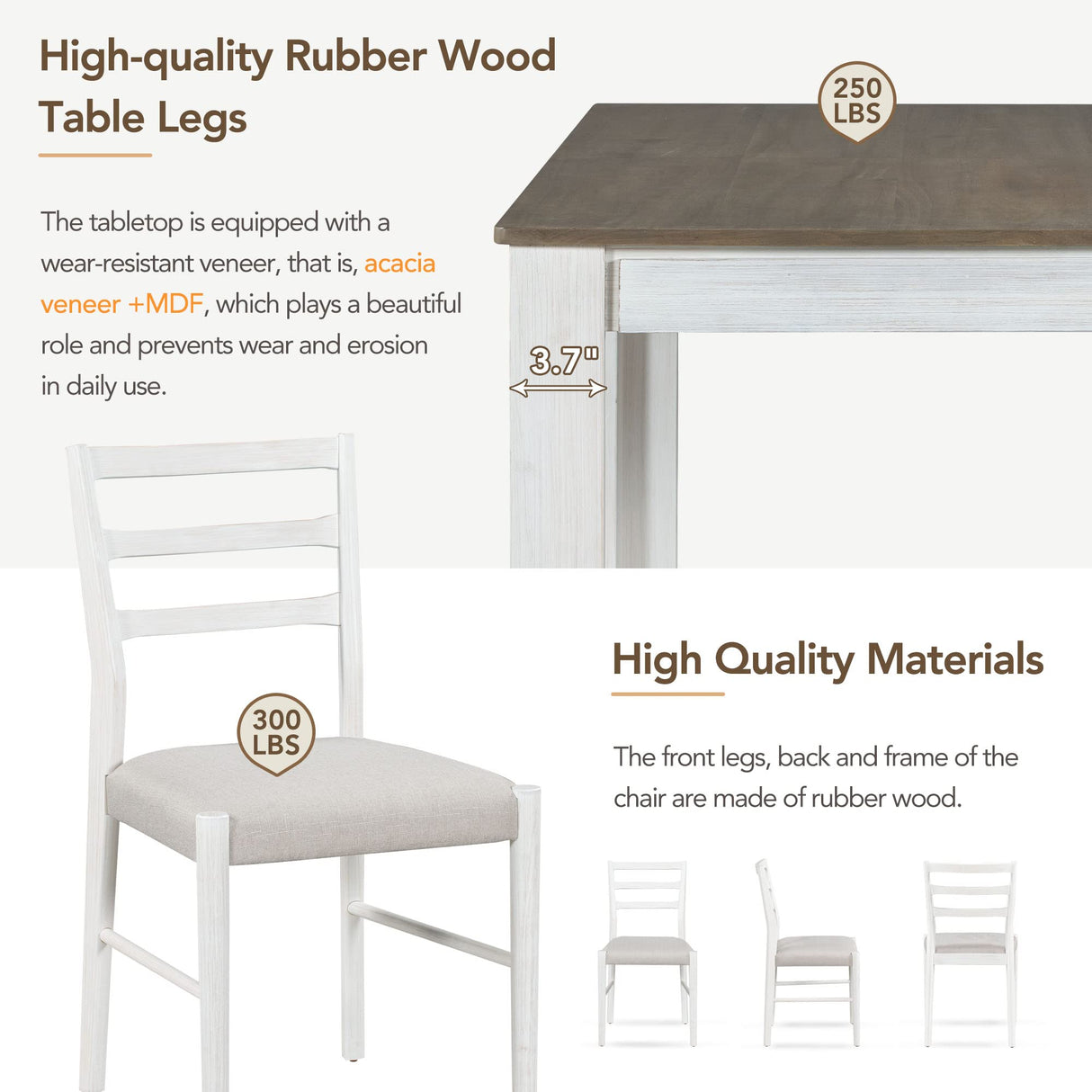 CITYLIGHT 7-Piece Wooden Dining Table Set, Extendable Table with 12” Leaf and 2 Drawers, 6 Dining Chairs with Soft Cushion, Kitchen Furniture Set for 6-8 People (Brown + White) CITYLIGHT