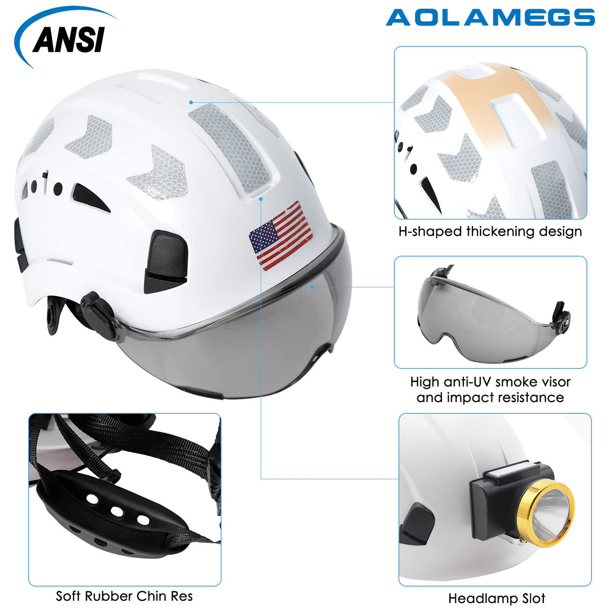 Hard Hats Construction OSHA Approved - ANSI Z89.1 Reflective Construction Worker Hat, Vented White Hard Hat with Visor for Men Women, ABS Safety Helmet for Adults,Removavle Chin Strap Aolamegs
