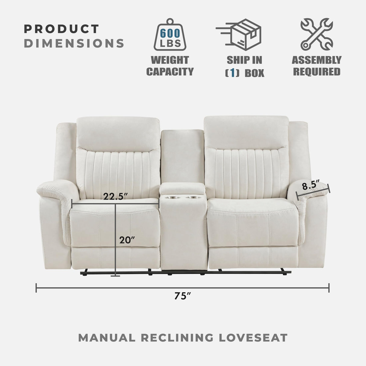 Lexicon Manual Double Reclining Loveseat, Polished Microfiber Manual Wall Hugger Loveseat Recliner for Living Room, Center Storage Console/Cup Holders, Easy Assembly, Beige Lexicon