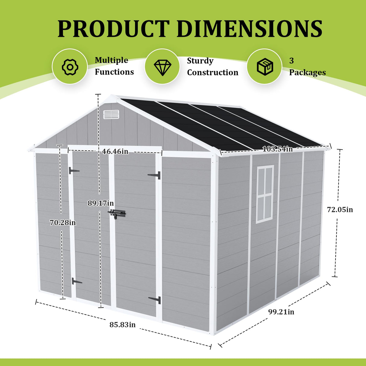 Outdoor Storage Shed 8x8 FT, Resin Shed with Floor & Window, Lockable Door, Vents, Outside Sheds & Garden Shed for Patio Furniture, Gardening Tools, Pool Equipment (Grey, 8 * 8ft) OUEEEDD