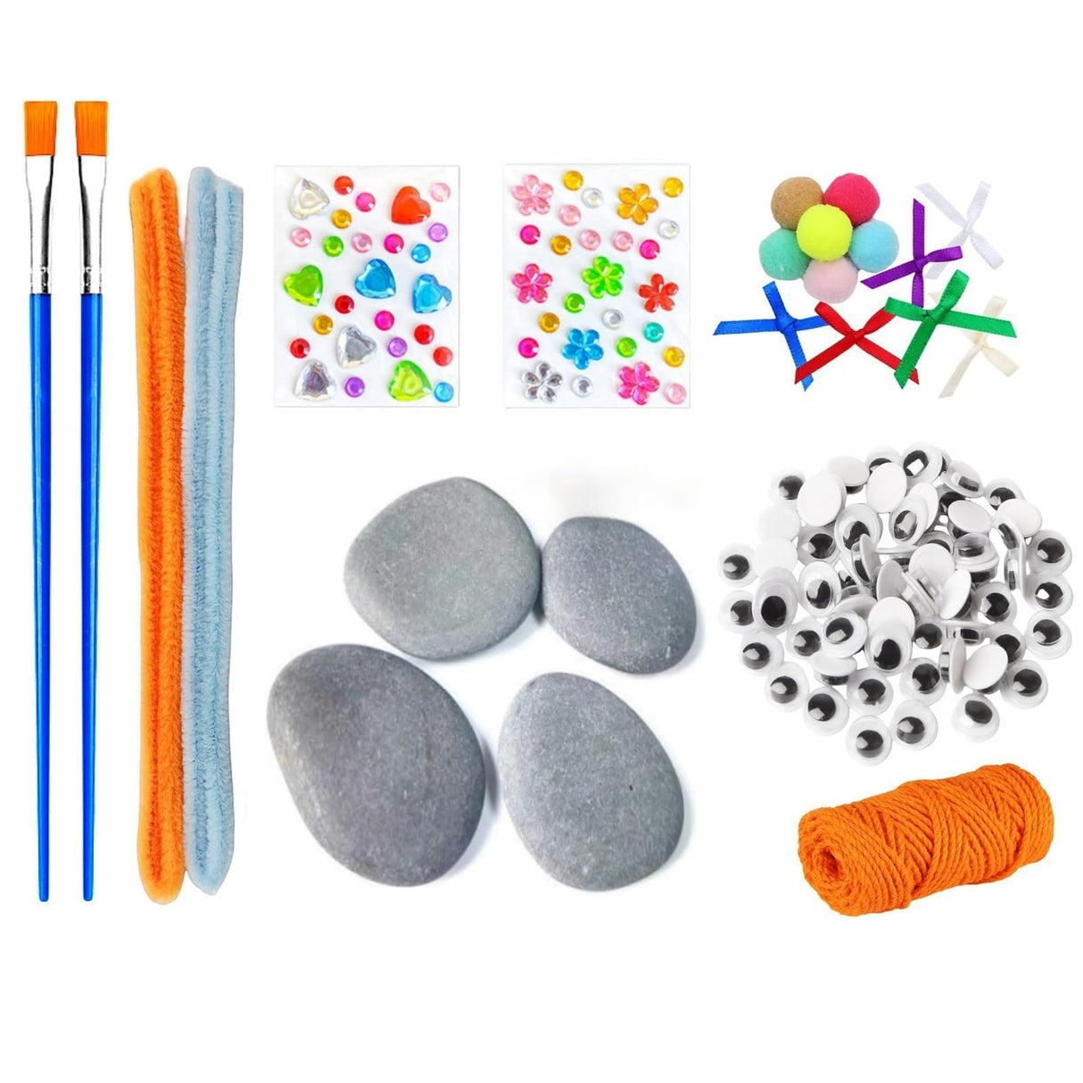 MSACC 125PCS Rock Painting DIY Kit, Arts and Crafts for Girls Boys Rocks Tween Gift Art Set, Craft Kits with Gem Stickers Googly Eyes Paintbrushes DIY Twisting Stick Mini Bows Yarn Pom Pom Balls MSACC