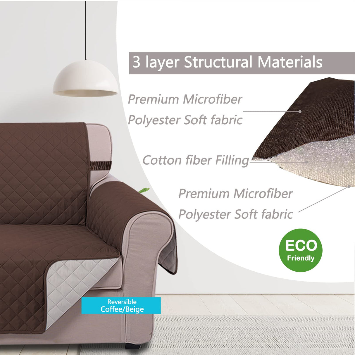 U-NICE HOME Loveseat Sofa Cover Reversible Couch Covers for 2 Cushion Couch for Dogs Furniture Protector Cover with Elastic Straps Water Resistant(Loveseat Small, Coffee/Beige) U-NICE HOME