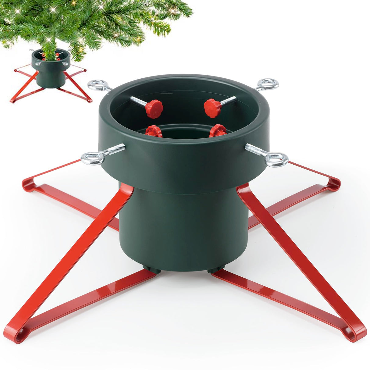 B-COOL Christmas Tree Stand for Real Trees: Xmas Base Holder With Adjustable Legs for Seasonal Displays, Home Decor Up to 7ft Tall, Green Red L B-COOL