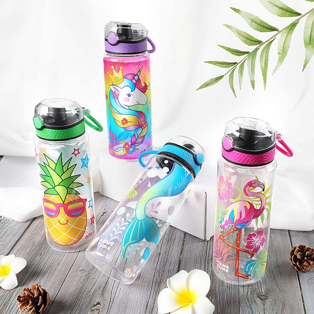 Cute Water Bottle for School Kids Girls, BPA FREE Tritan & Leak Proof & Easy Clean & Carry Handle, 23oz/ 680ml - Unicorn Home Tune
