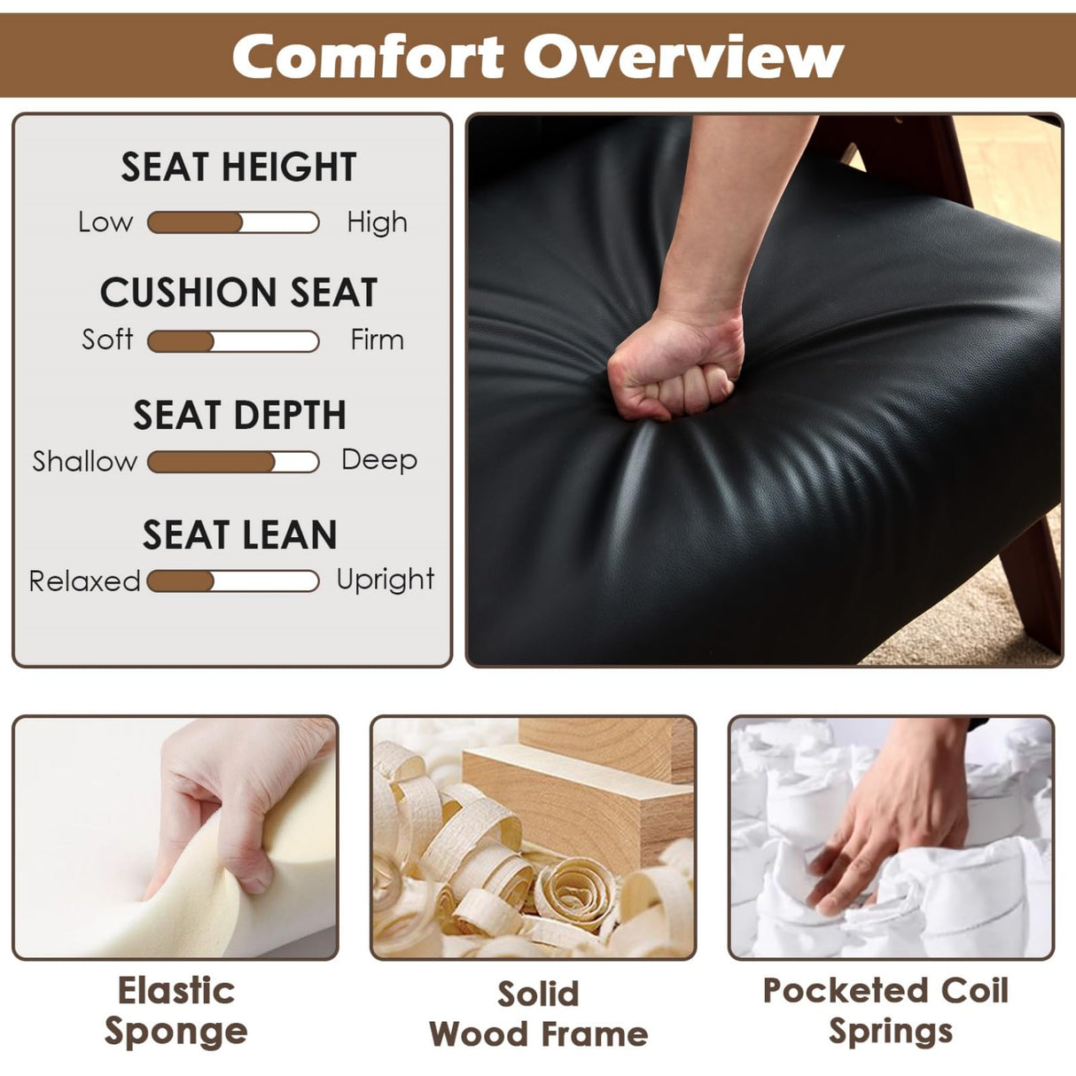 STHOUYN Black Leather Accent Chairs Set of 2, Mid Century Modern Accent Chair, Side Arm Chairs for Living Room, Office Guest Waiting Room Chairs (2, Black) STHOUYN