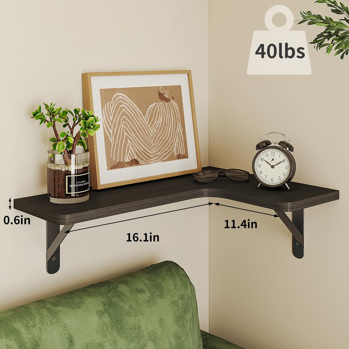 Fixwal Corner Floating Shelves Set of 5, Rustic Wood Wall Mounted Corner Shelf for Bathroom, Kitchen, Bedroom, Home Decor, Laundry Room, Living Room(Black) Fixwal