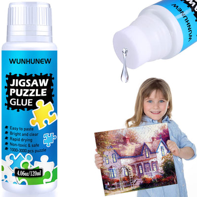 Jigsaw Puzzle Glue Clear with Sponge Head Applicator, Puzzle Saver Frame for 1000/1500/3000 Pieces Puzzle of Paper & Wood, Water-Soluble Special Art Craft Puzzle Guard Glue, Quick Dry (120ML)
