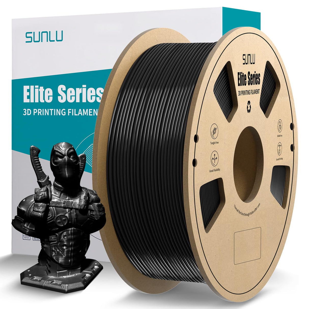 SUNLU Official Elite PETG Filament 1.75mm - 1kg(2.2lbs) Strong 3D Printer Filament, 1.75mm Dimensional Accuracy +/- 0.02mm, 320 Meters, Black YOOPAI