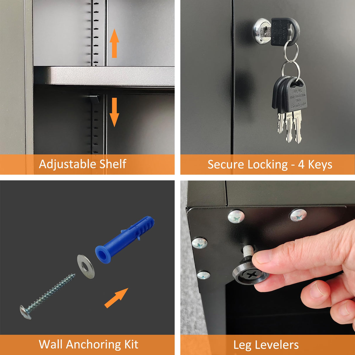 JINKUR Metal Storage Cabinet with Locking Doors and 2 Adjustable Shelves, Small Lockable Steel Storage Cabinets for Home Office Garage Kitchen Pantry (Black) JINKUR