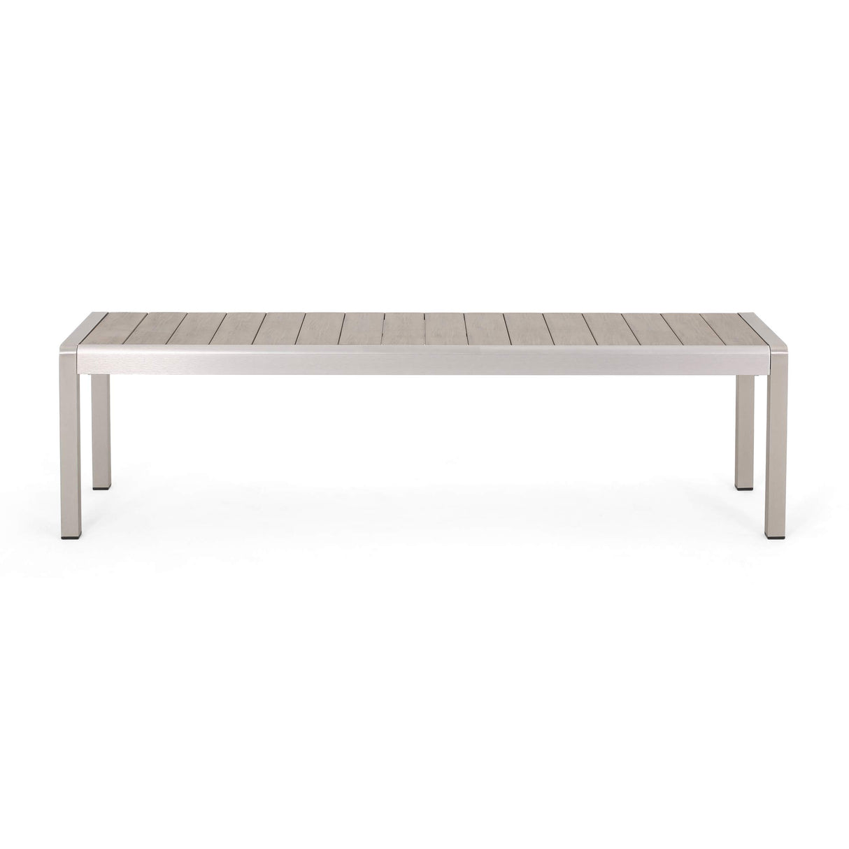 Great Deal Furniture Odelia Outdoor Modern Aluminum Dining Bench with Faux Wood Seat, Natural and Silver GDFStudio