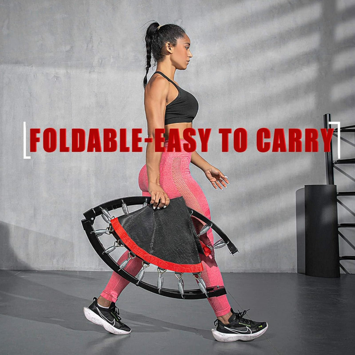 40" Foldable Mini Trampoline for Adults & Kids, Fitness Rebounder with U Shape Adjustable Foam Handle, Indoor Exercise Trampoline, Max Load 330lbs Anwick