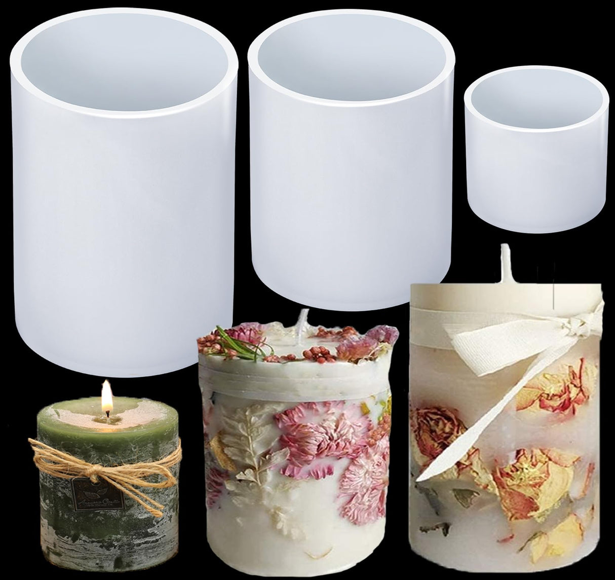 Silicone Molds for Candle Making, 4Inch and 3.5Inch and 1.5Inch Cylinder Silicone Candle Molds for Making Candle HFYHWT