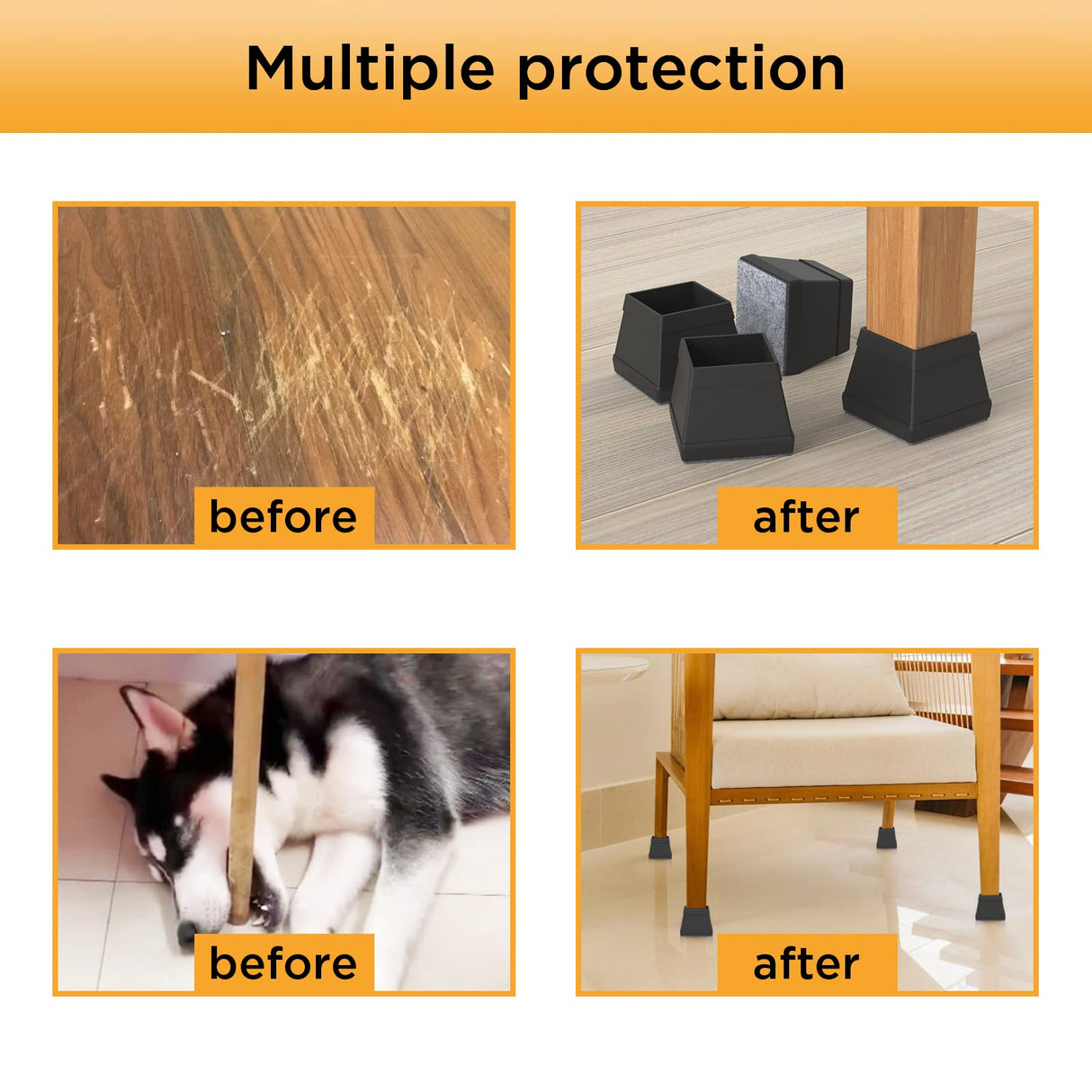 16 PCS Square Chair Leg Floor Protector, Silicone Chair Leg Cover, Furniture Leg Protectors with Felt, Mobile Table Leg pad, Protect The Floor from Scratches.1 1/2 in Black. CHWM