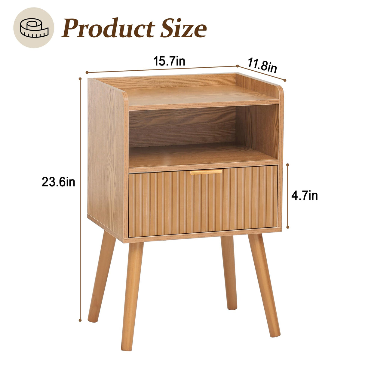 AWASEN Fluted Nightstand, Mid Century Modern Bedside Table with Storage Drawers, Wood Night Stand Bed Side Table with Solid Wood for Living Room, Bedroom, Office and Small Space (Brown) AWASEN