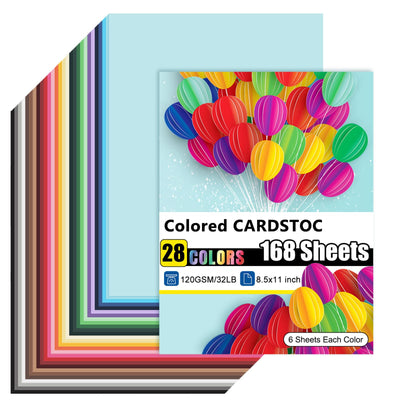 168 Sheets Colored Cardstock 28 Colors, 8.5x11 Color Cardstock Bulk, 120gsm/32lb Assorted Colors Construction Paper for Printing, Card Making, Die Cutting, Crafts, Scrapbooking, Party Decorations