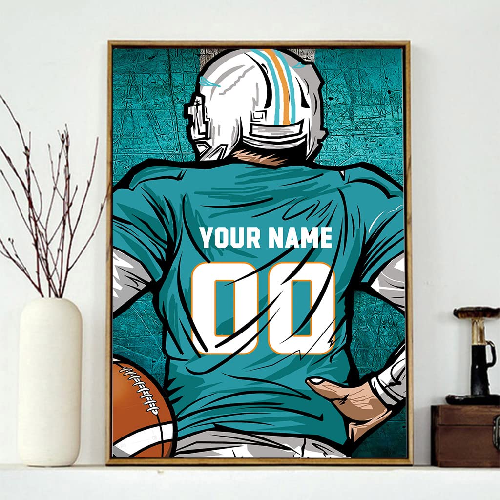 Weadatty Custom Football Diamond Painting with Name and Number,Customized Sports Fan Jersey Painting,Personnalized Football Player Diamond Art for Home Decor (Miami Marine-Blue) Weadatty