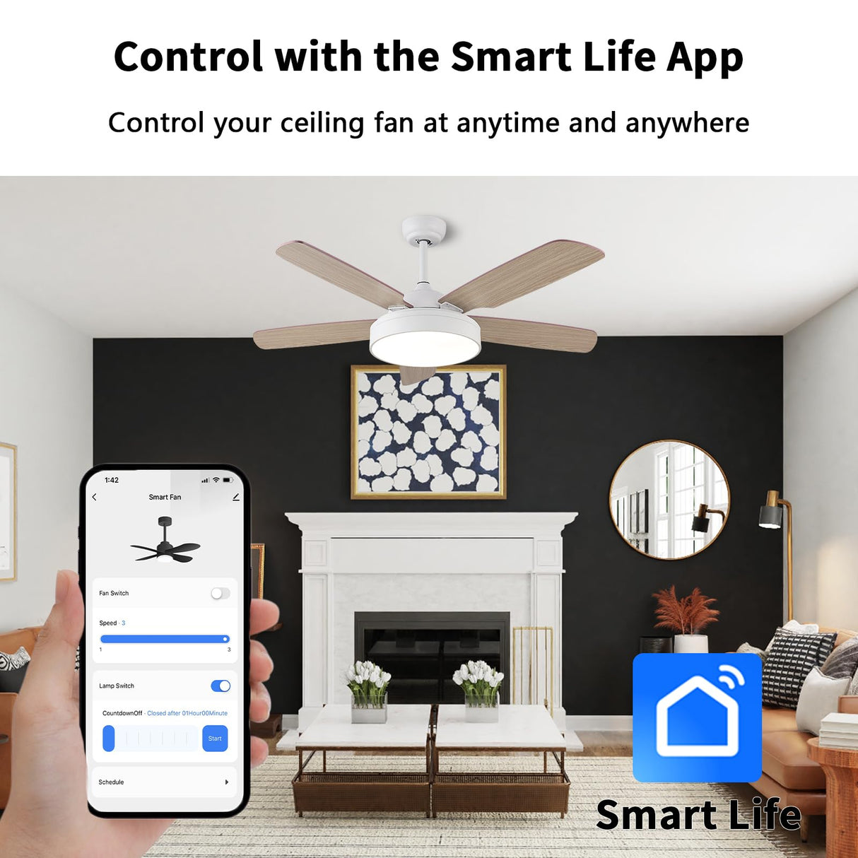 Universal Smart WiFi Ceiling Fan Remote Control Kit, Compatible with Alexa, Google Assistant and Smart Life App, No Hub Required DIMMER Humpptom
