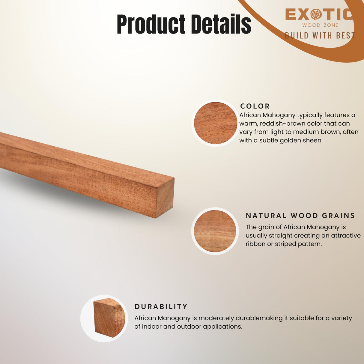 Exotic Wood Zone African Mahogany Turning Blank - Kiln Dried Hardwood for Eco-Friendly Woodworking, Woodturning, Wood Lathe, Sustainable Wood, Woodcraft, DIY Projects (1-1/2" x 1-1/2" x 36") Exotic Wood Zone