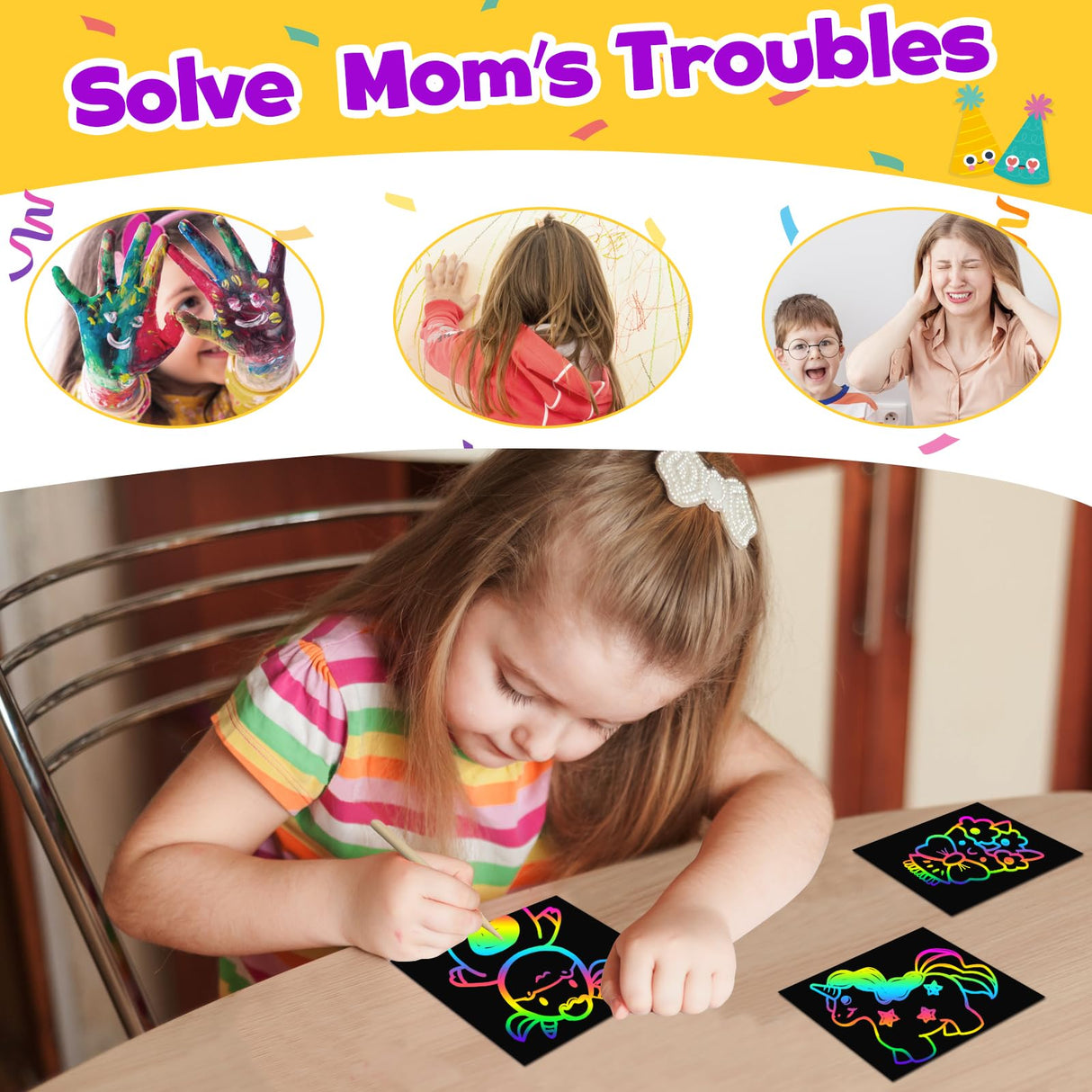 FUNNYB&G Rainbow Scratch Art Party Favors for Kids:288 PCS Scratch Paper Art Craft Kit Girls Boys Back To School Gifts for Kids Students Bulk Birthday Classroom Prizes Goodie Bags Stuffers Mini Notes FUNNYB&G