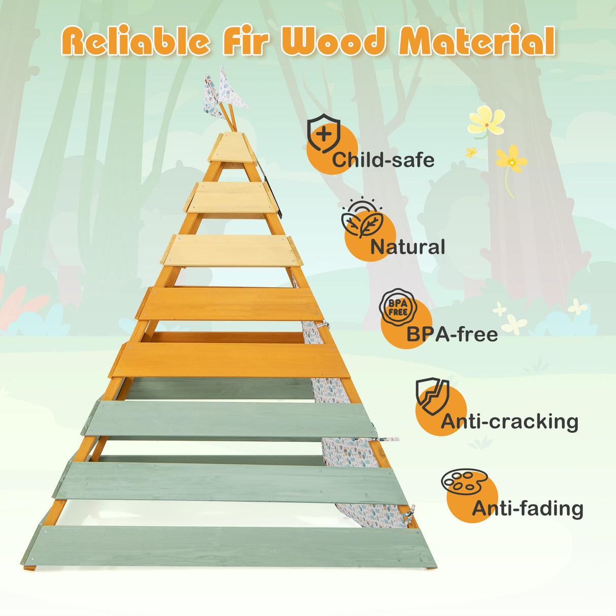 HONEY JOY Teepee Tent for Kids, Large Kids Play Tent w/Fir Wood Frame, Removable Chalkboard & Flags, Indoor Outdoor Playhouse Toddler Tent, 53.5" x 53" x 67", Kids Tent for Boys Girls 3-8 Years Old HONEY JOY