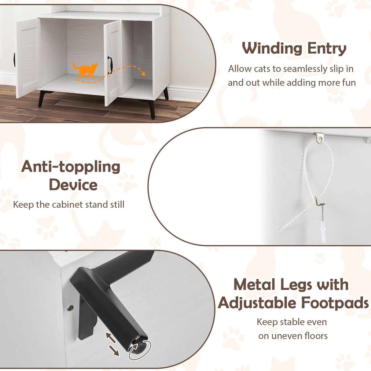 PETSITE Cat Litter Box Enclosure with Storage Shelf, 52 Inches Tall Modern Wooden Hidden Litter Box Furniture with Storage Shelving, Ideal for Indoor Cats (White) PETSITE