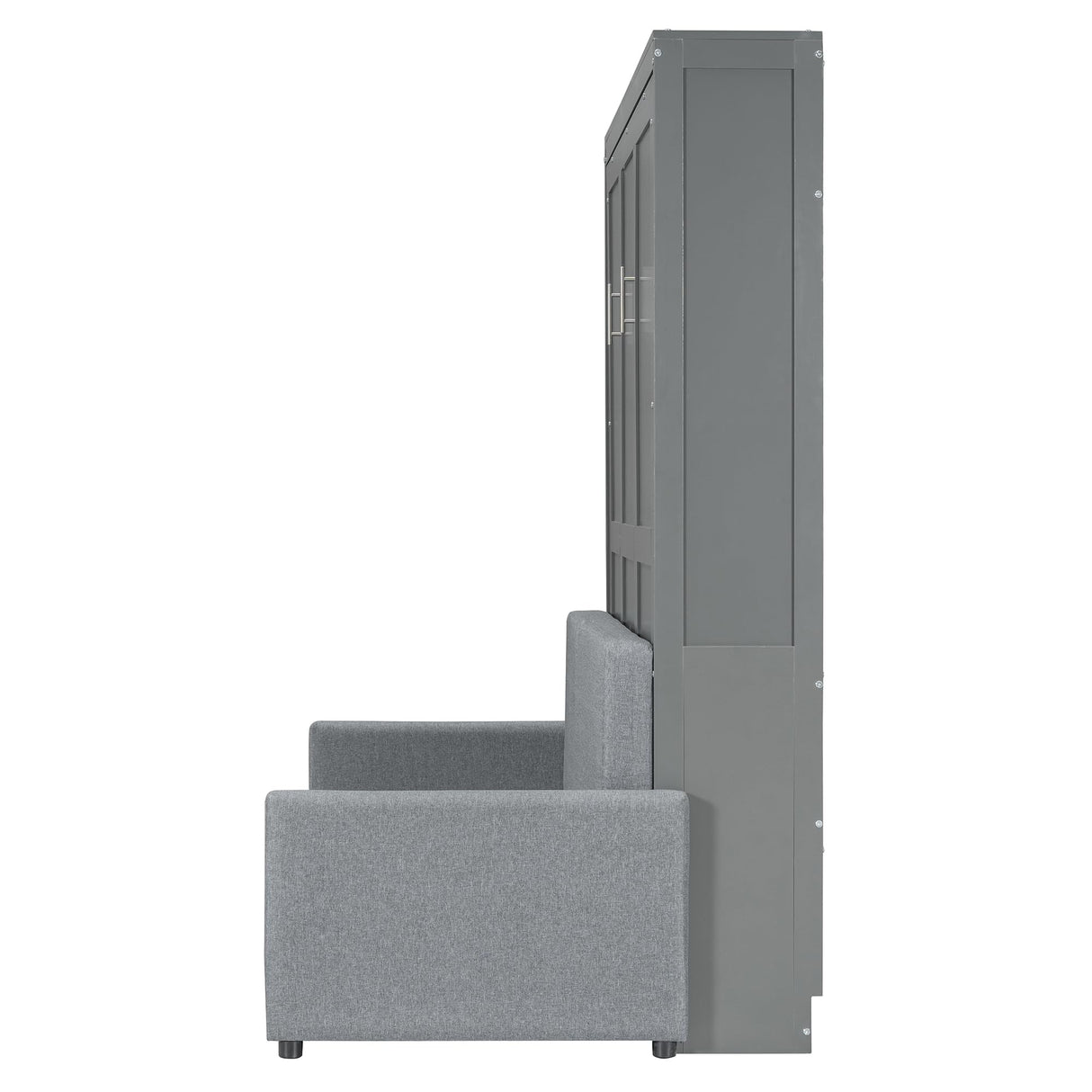 LZ LEISURE ZONE Full Size Murphy Bed, Wooden Full Murphy Bed with Cushion, Wall Bed with Sofa for Home Office or Small Room, Gray LZ LEISURE ZONE