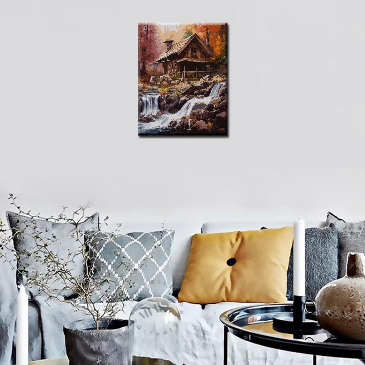 Tucocoo Paint by Numbers Cabin in Autumn DIY Painting On Canvas, Paintwork with Paintbrushes Acrylic Paints,Perfect for Paint by Numbers for Adults and Kids Students Beginner Without Framed 16''x20'' Tucocoo